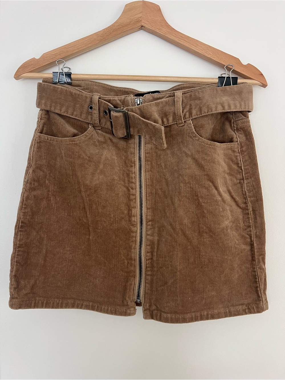 Black Label Corduroy Belted Mini Skirt in Brown